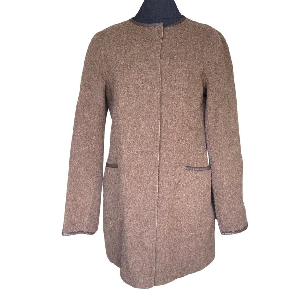 Katherine Kelly Alpaca Wool and Lambskin Trim Long Sleeve Brown Coat Women's S